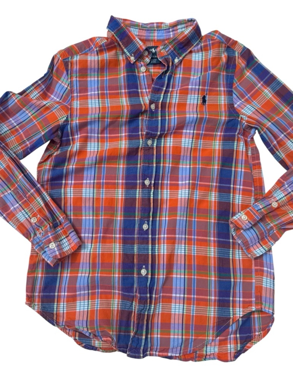 Ralph Lauren Orange & Blue Plaid Boys Lightweight Oxford Sz 14/16